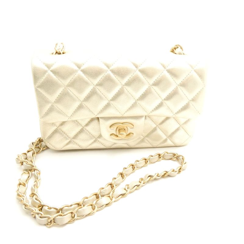 Chanel Quilted Single Chain Shoulder Bag Antique Gold Mini