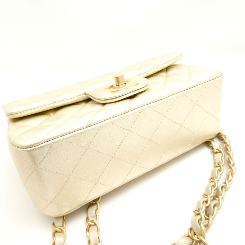 Chanel Quilted Single Chain Shoulder Bag Antique Gold Mini