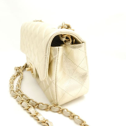 Chanel Quilted Single Chain Shoulder Bag Antique Gold Mini