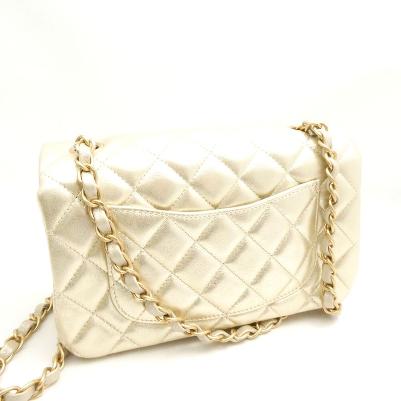 Chanel Quilted Single Chain Shoulder Bag Antique Gold Mini