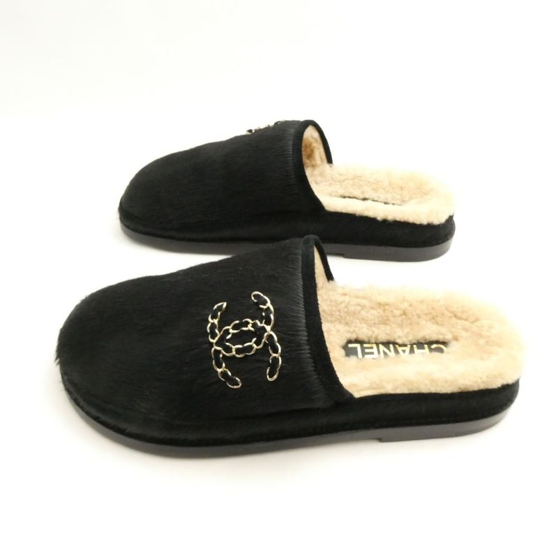 Chanel Velvet Calfskin Flats Flat Sandals 37.5