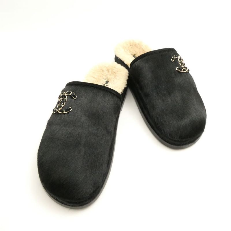 Chanel Velvet Calfskin Flats Flat Sandals 37.5