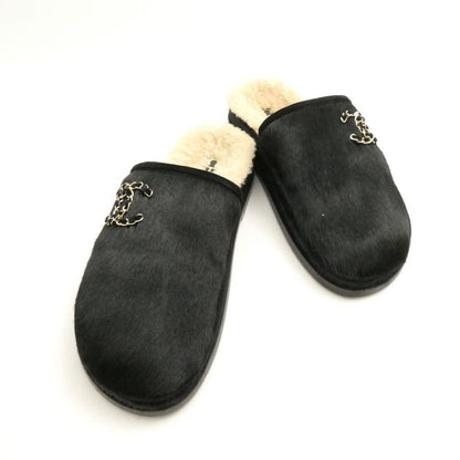 Chanel Velvet Calfskin Flats Flat Sandals 37.5