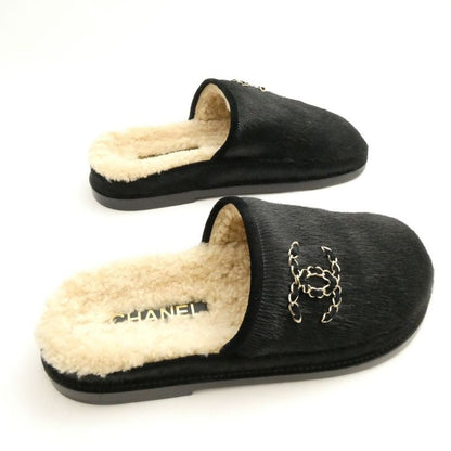 Chanel Velvet Calfskin Flats Flat Sandals 37.5