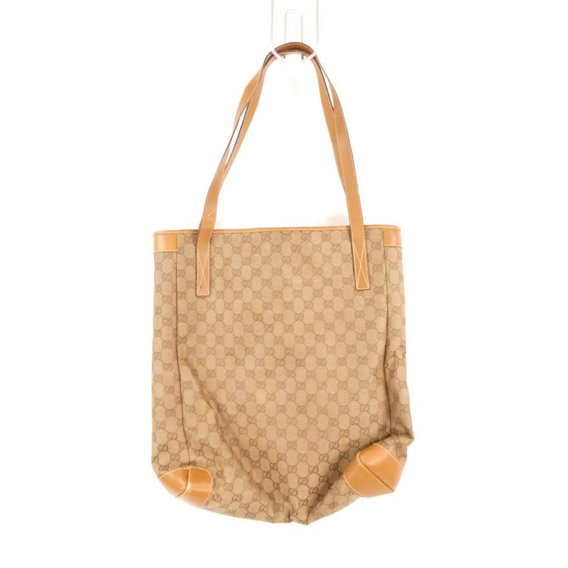Gucci Sorry 002 115 Tote Leather GG Pattern Gold Charm Vintage