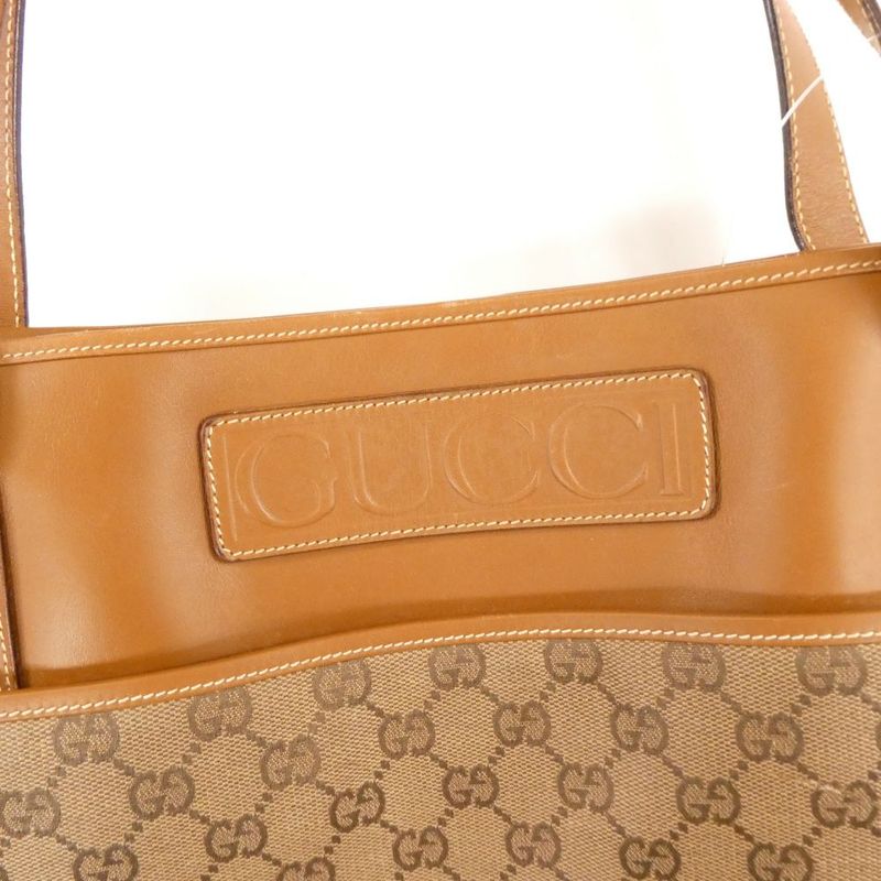 Gucci Sorry 002 115 Tote Leather GG Pattern Gold Charm Vintage