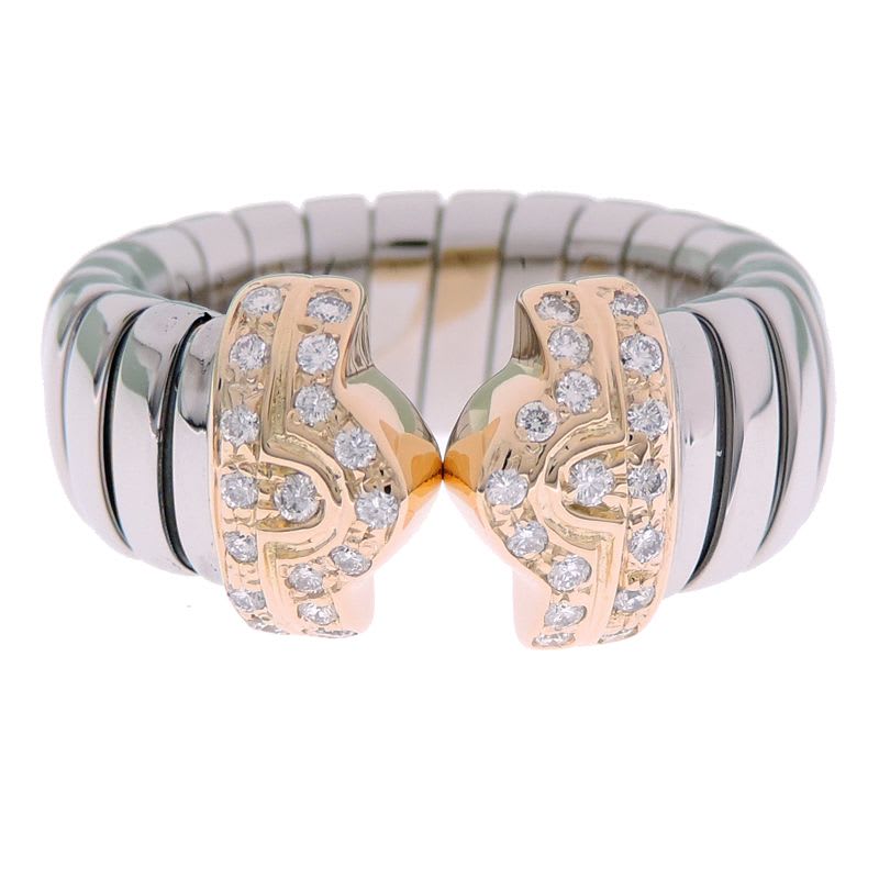 Bvlgari Serpenti Stainless Steel and 18K Yellow Gold Ring