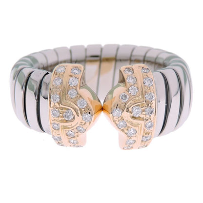 Bvlgari Serpenti Stainless Steel and 18K Yellow Gold Ring