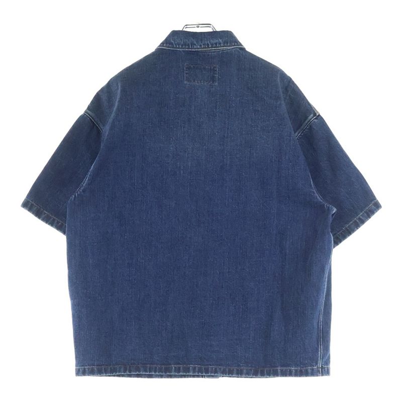 Prada Triangle Logo Plate Denim Short Sleeve Shirt Indigo Gec067