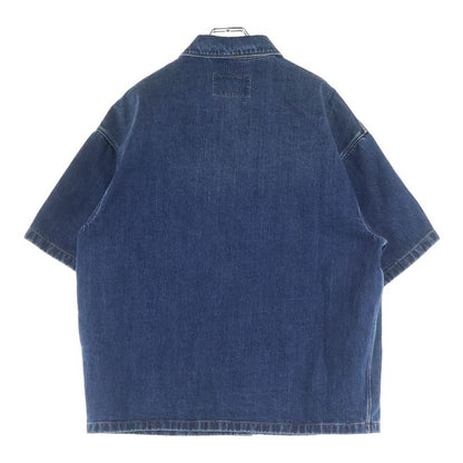 Prada Triangle Logo Plate Denim Short Sleeve Shirt Indigo Gec067