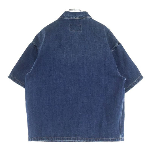Prada Triangle Logo Plate Denim Short Sleeve Shirt Indigo Gec067