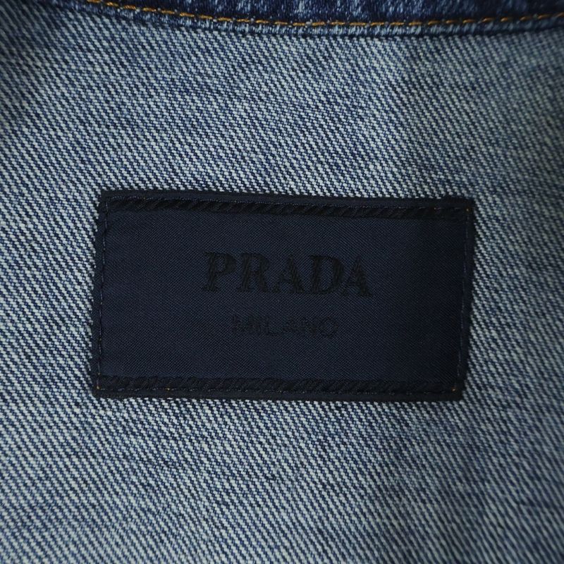 Prada Triangle Logo Plate Denim Short Sleeve Shirt Indigo Gec067