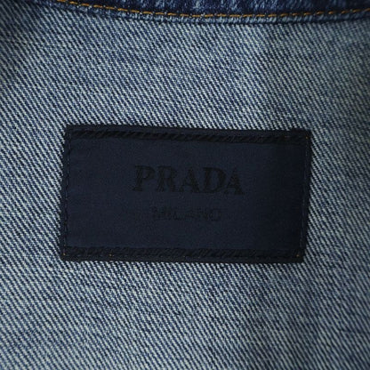 Prada Triangle Logo Plate Denim Short Sleeve Shirt Indigo Gec067