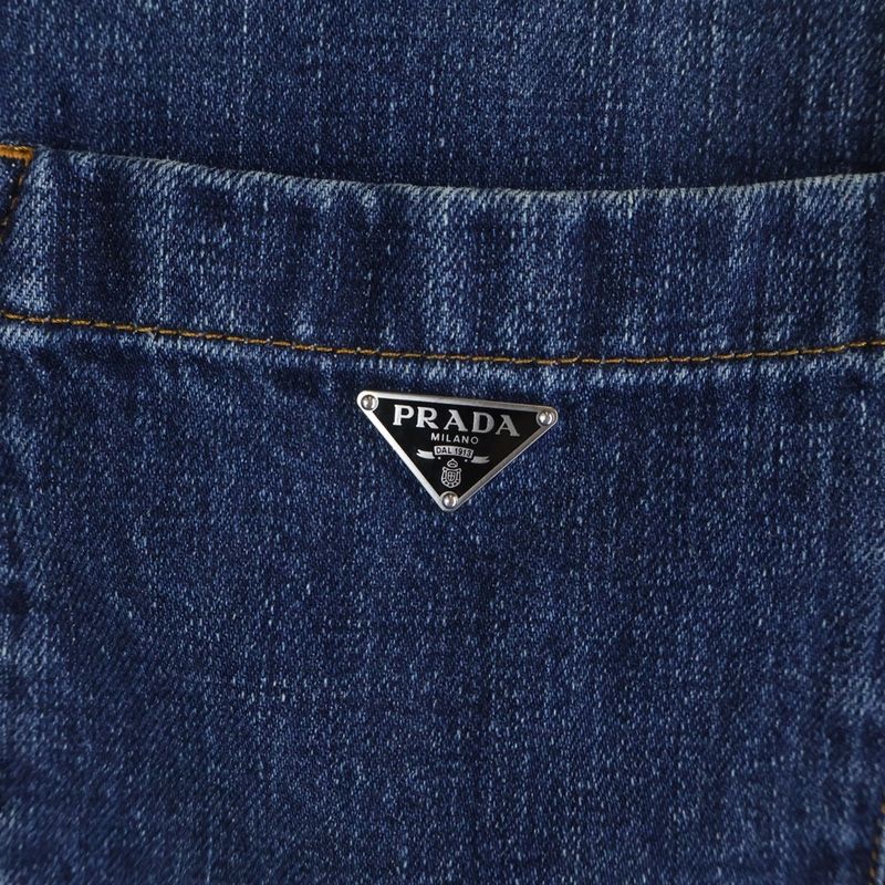 Prada Triangle Logo Plate Denim Short Sleeve Shirt Indigo Gec067