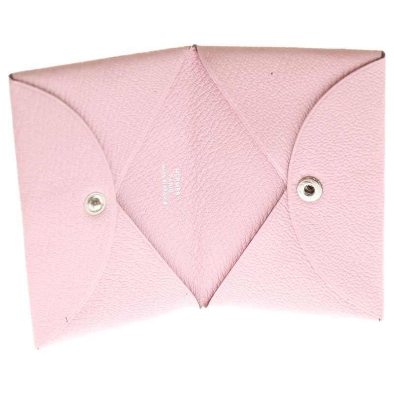Hermes Calvi Rose Sakura Chevre Coin Case Wallet Accessory Pouch Pink Leather D