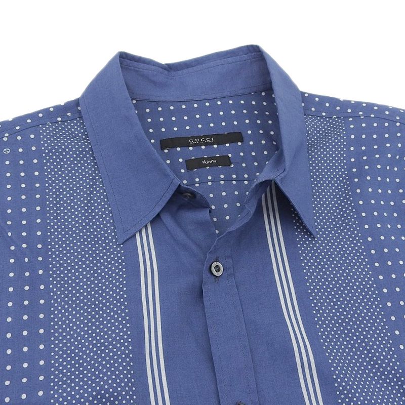 Gucci Tom Ford Period Dot Pattern Short Sleeve Shirt Tops Men's Blue 40 324812