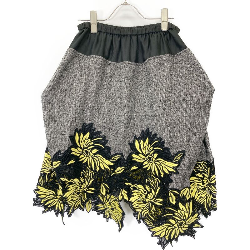 Louis Vuitton Gray 21AW Rw212b HO4 Fljb99 Tweed Flower Embroidery Skirt 36