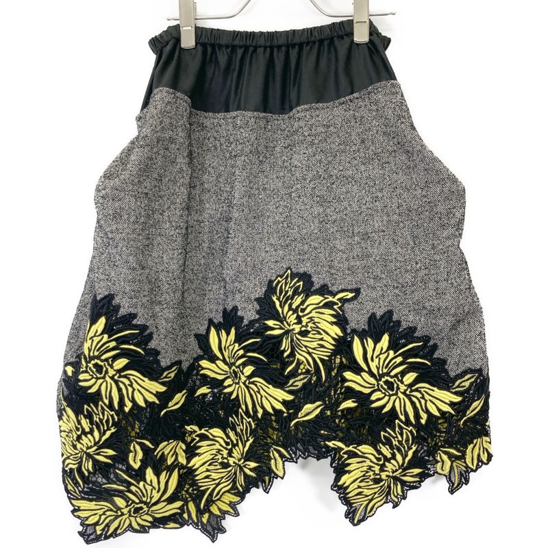 Louis Vuitton Gray 21AW Rw212b HO4 Fljb99 Tweed Flower Embroidery Skirt 36