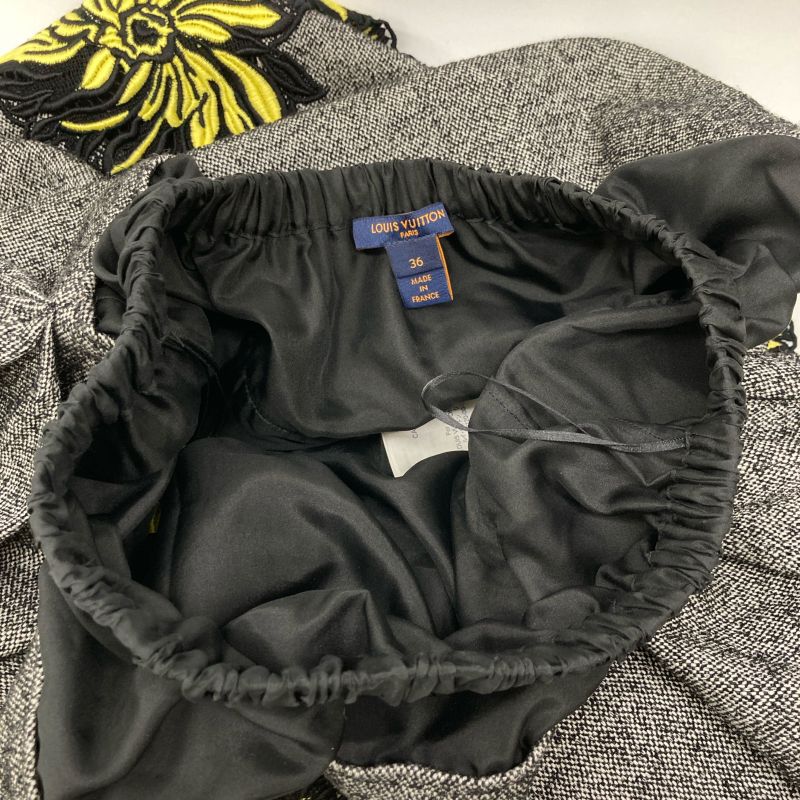 Louis Vuitton Gray 21AW Rw212b HO4 Fljb99 Tweed Flower Embroidery Skirt 36