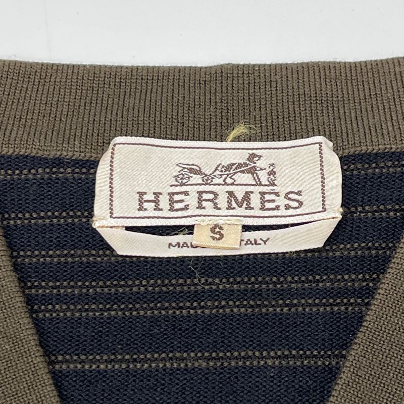 Hermes Khaki Shoulder Border V-neck Sweater S