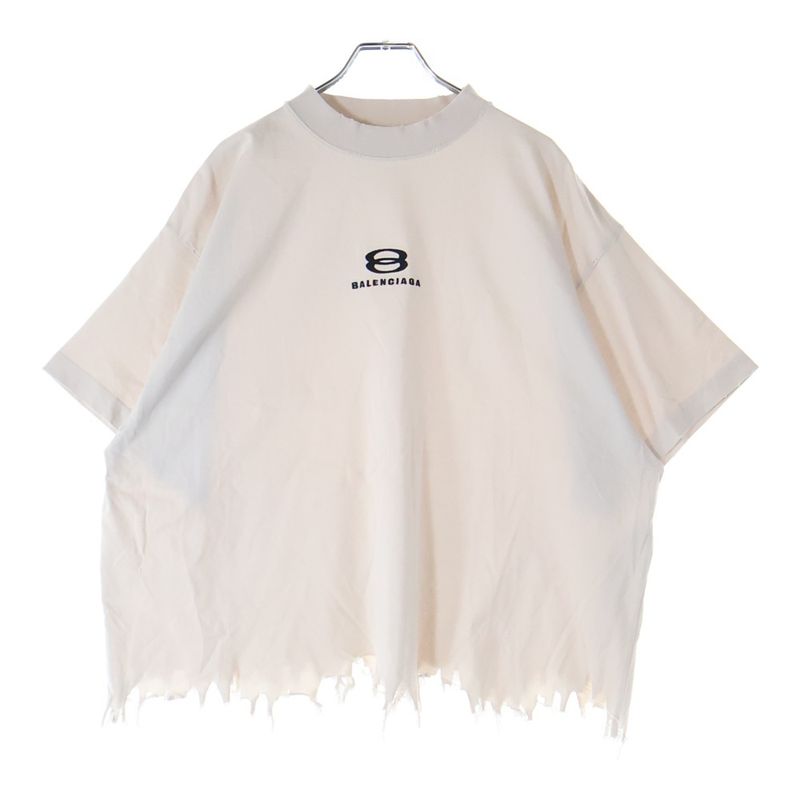 Balenciaga 24SS Unity Sports ICON Cropped Logo Embroidery Destroyed Crew Neck