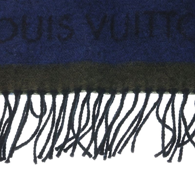 Louis Vuitton Echarpe LV Sticker Cashmere Blend Wool Scarf Shawl Blue M70039