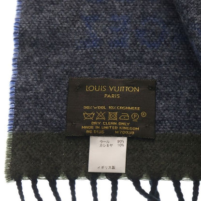 Louis Vuitton Echarpe LV Sticker Cashmere Blend Wool Scarf Shawl Blue M70039