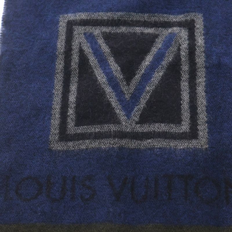 Louis Vuitton Echarpe LV Sticker Cashmere Blend Wool Scarf Shawl Blue M70039