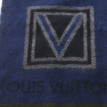 Louis Vuitton Echarpe LV Sticker Cashmere Blend Wool Scarf Shawl Blue M70039