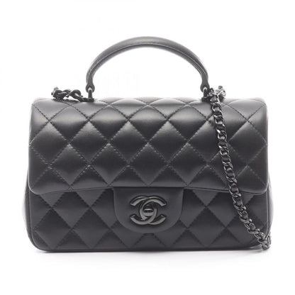 Chanel Shoulder Bag Matelasse Top Handle Mini Flap As2431 Black Lambskin Top