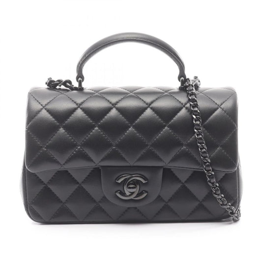 Chanel Shoulder Bag Matelasse Top Handle Mini Flap As2431 Black Lambskin Top