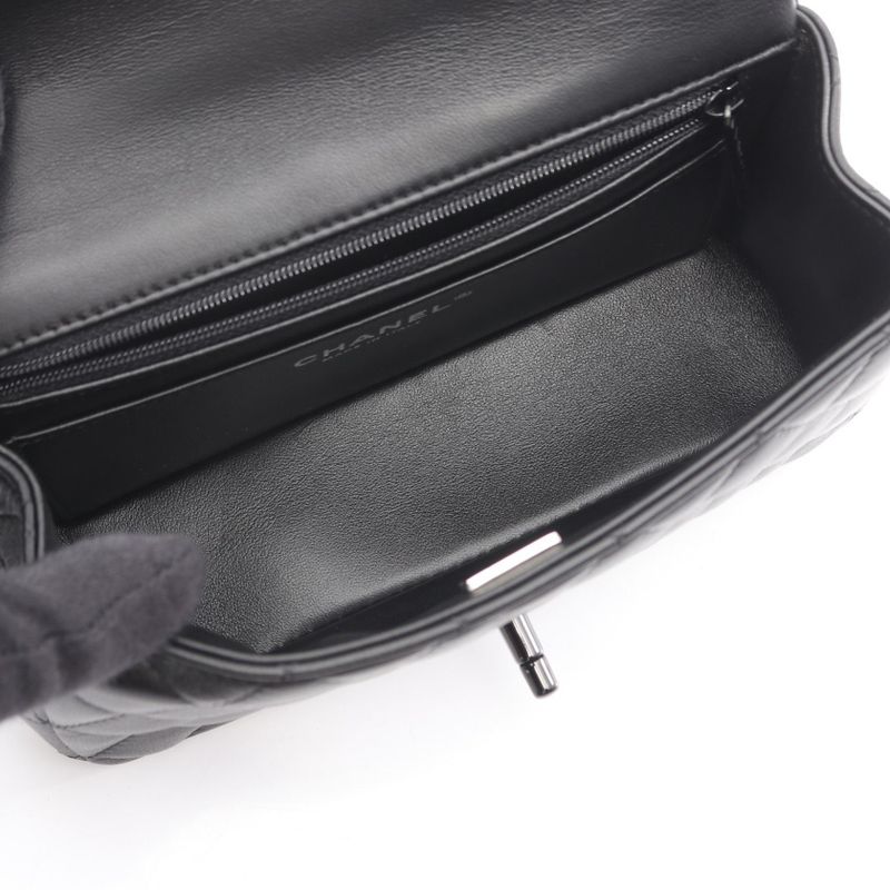 Chanel Shoulder Bag Matelasse Top Handle Mini Flap As2431 Black Lambskin Top