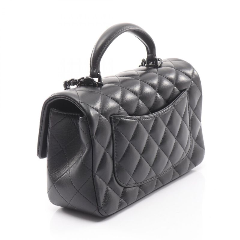 Chanel Shoulder Bag Matelasse Top Handle Mini Flap As2431 Black Lambskin Top