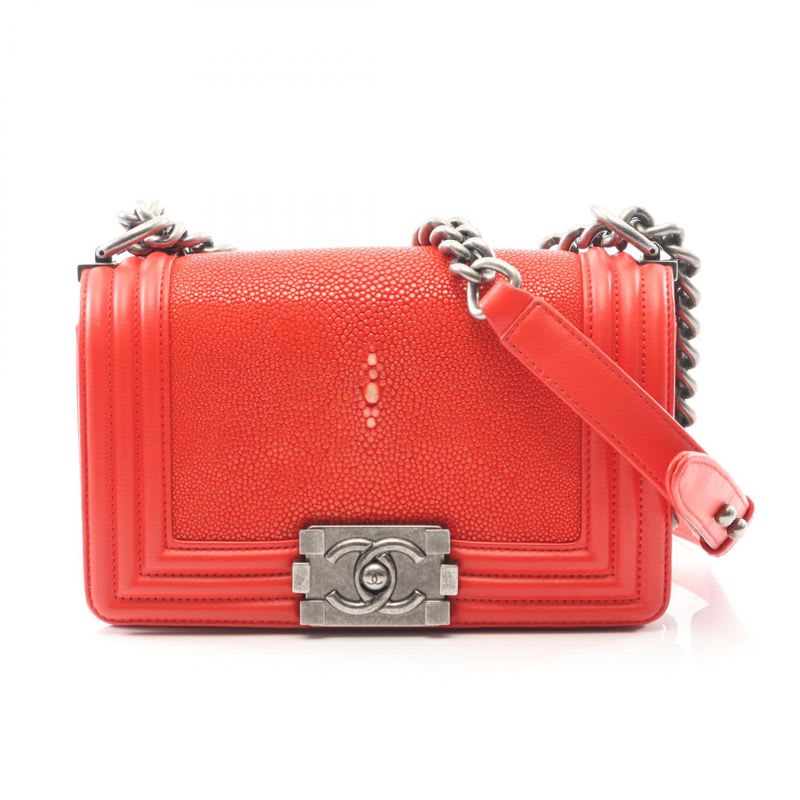 Chanel Shoulder Bag Boy Chanel Small Red Lambskin Boy Chanel Chain Shoulder