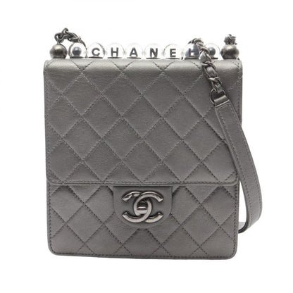 Chanel Shoulder Bag Matelasse Silver Gray Leather Matelasse Chain Shoulder