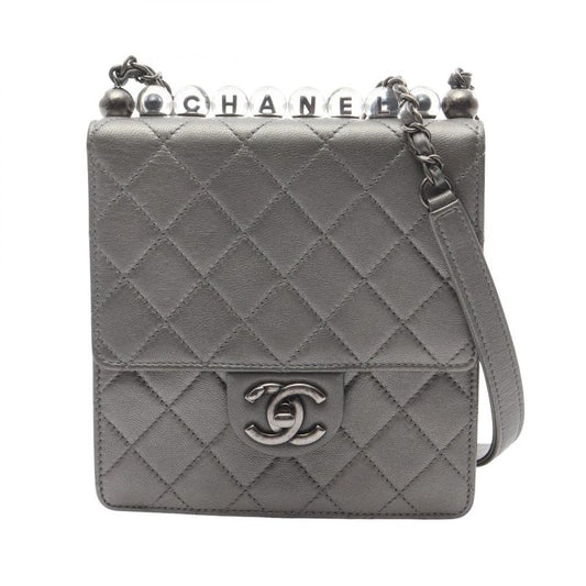 Chanel Shoulder Bag Matelasse Silver Gray Leather Matelasse Chain Shoulder