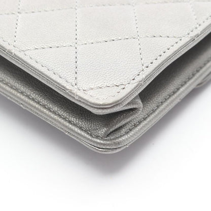 Chanel Shoulder Bag Matelasse Silver Gray Leather Matelasse Chain Shoulder