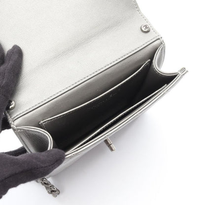 Chanel Shoulder Bag Matelasse Silver Gray Leather Matelasse Chain Shoulder