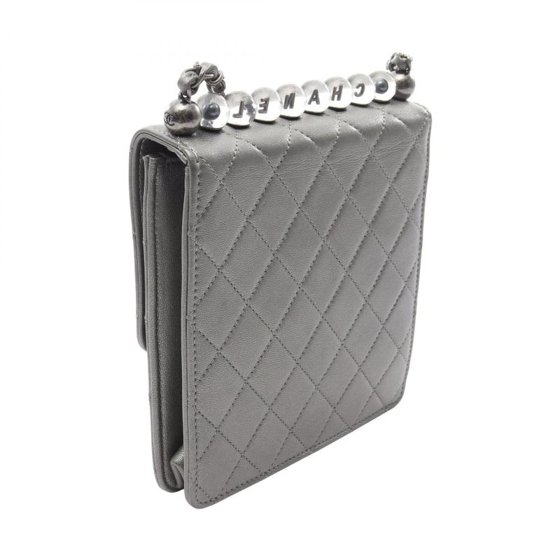 Chanel Shoulder Bag Matelasse Silver Gray Leather Matelasse Chain Shoulder