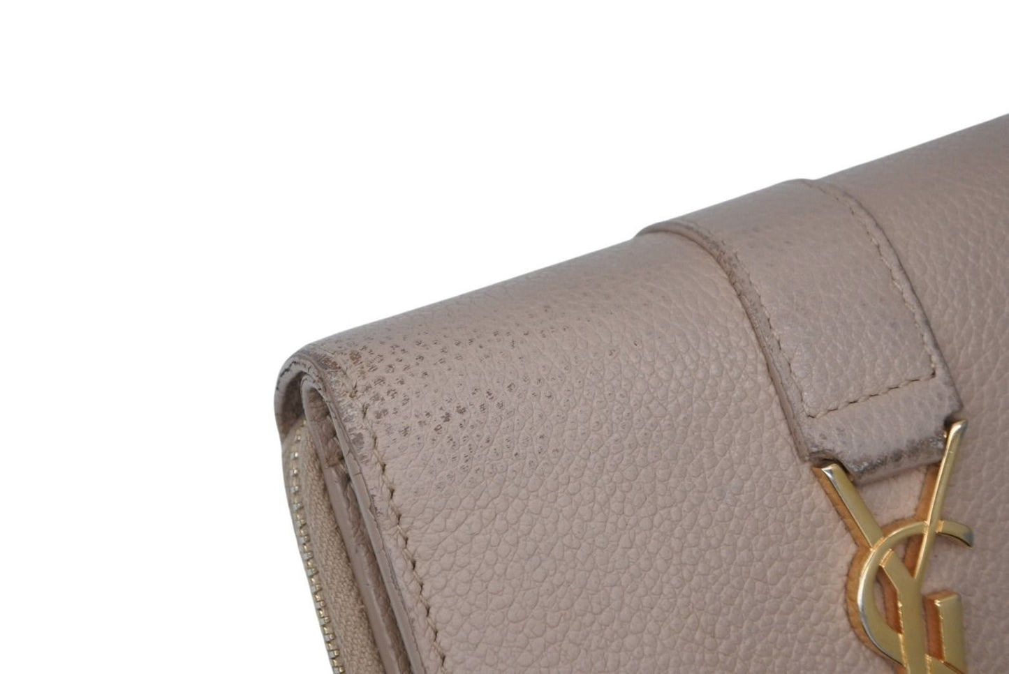 Saint Laurent Cassandra Zip Wallet Bifold Gray de Poudre Leather Beige Gold — view 6