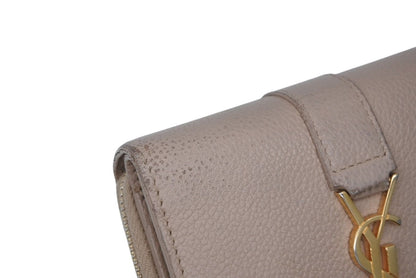 Saint Laurent Cassandra Zip Wallet Bifold Gray de Poudre Leather Beige Gold — view 6