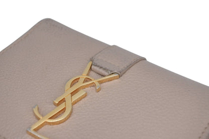 Saint Laurent Cassandra Zip Wallet Bifold Gray de Poudre Leather Beige Gold — view 5
