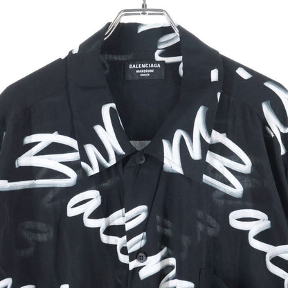 Balenciaga 23AW Allover Logo Silk Short Sleeve Shirt Black White 681813