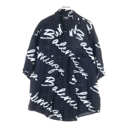Balenciaga 23AW Allover Logo Silk Short Sleeve Shirt Black White 681813