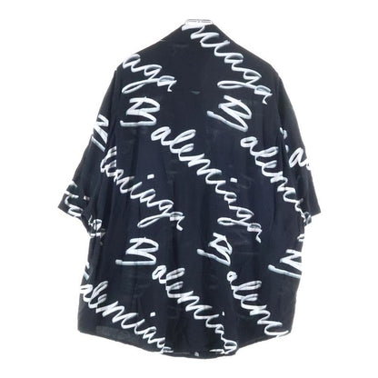 Balenciaga 23AW Allover Logo Silk Short Sleeve Shirt Black White 681813