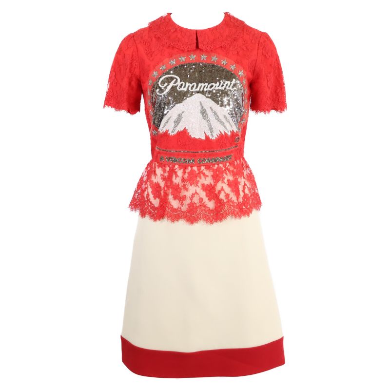 Gucci 543335 18 Year Paramount Sequin Logo Lace Bicolor Dress 36