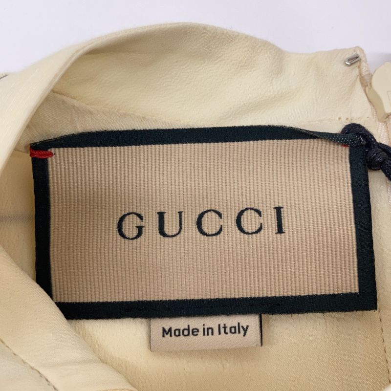 Gucci 654450 21ss Beige Cotton Linen Yacht Pattern Bow Type Pleat Dress 38