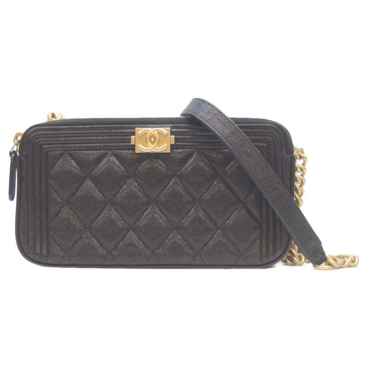 Chanel No 27 A84069 Black Cavia Ghardware Beautiful Chanel Chain Wallet