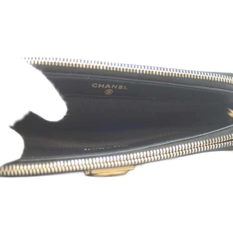 Chanel No 27 A84069 Black Cavia Ghardware Beautiful Chanel Chain Wallet