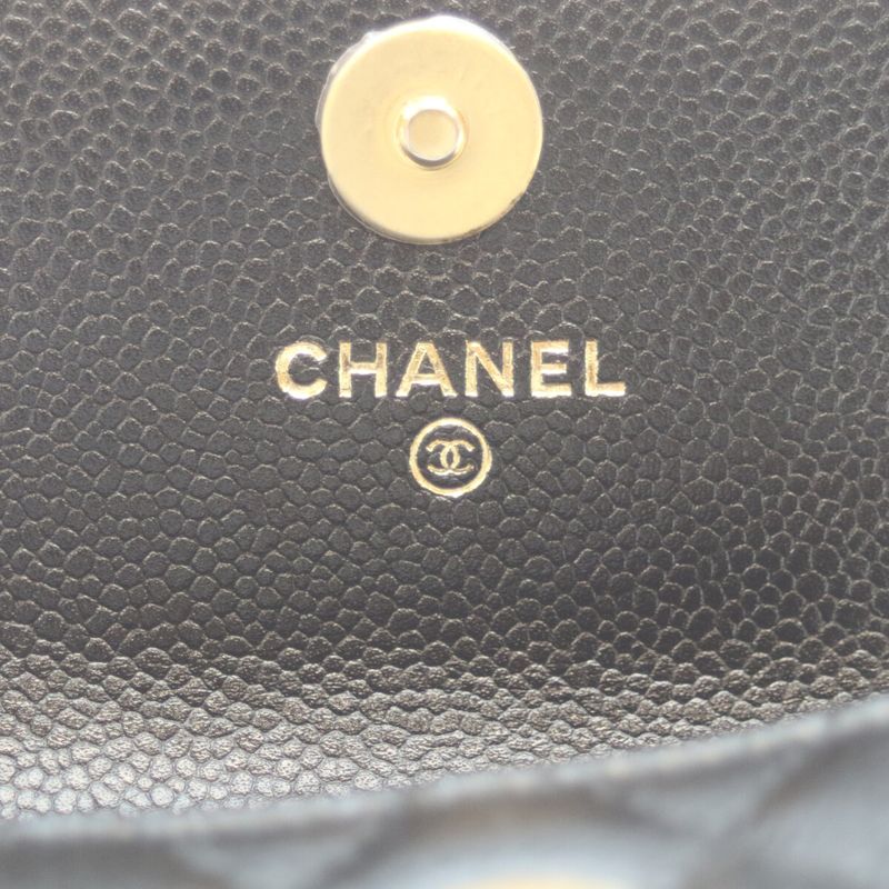 Chanel Ap2206 Black Cavia Ghardware Beautiful Chain Wallet